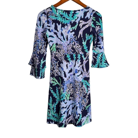 Lilly Pulitzer Raina Dress Deep Indigo Swish & Sway Tiered Sleeves XXS $168 - Picture 3 of 9